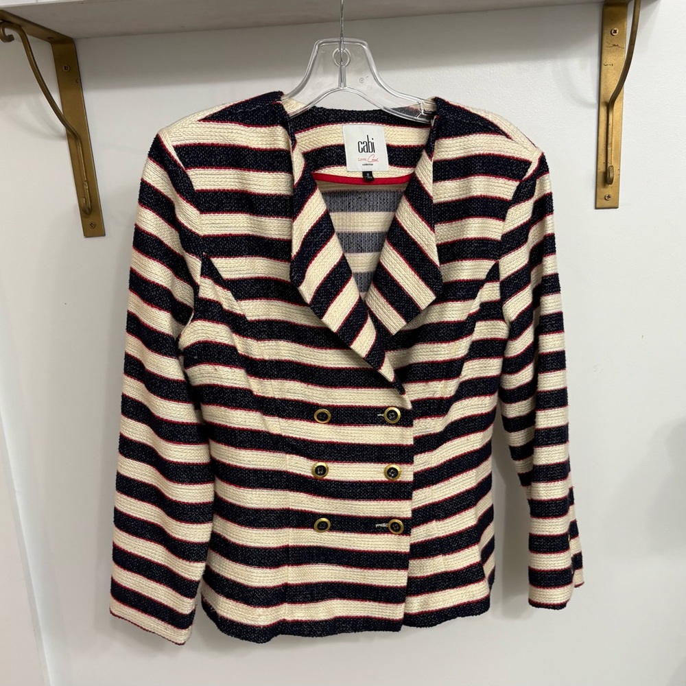 CAbi Women's Striped Blazer in Navy and Cream